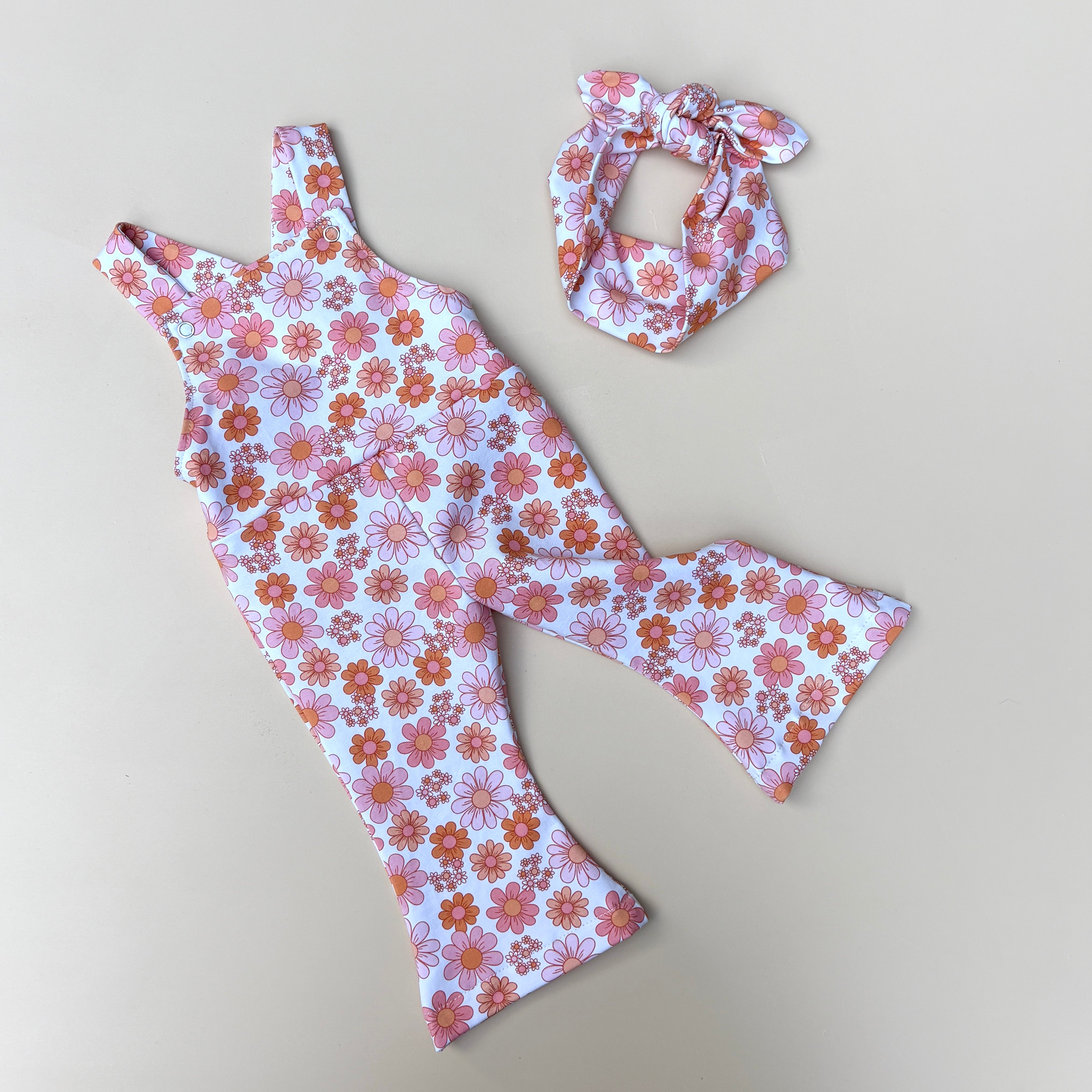 PINK daisy bells overalls
