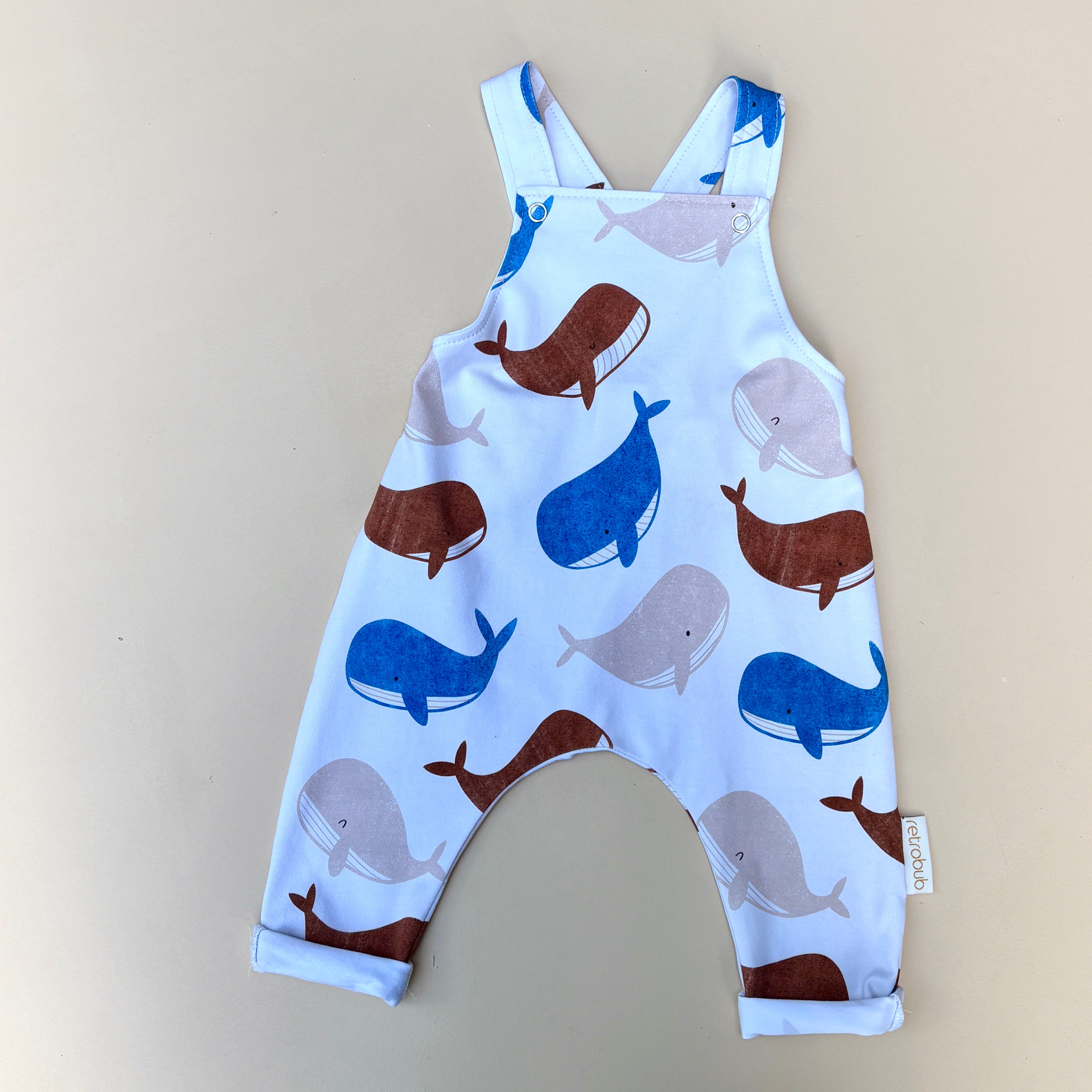 happy WHALE knit overalls